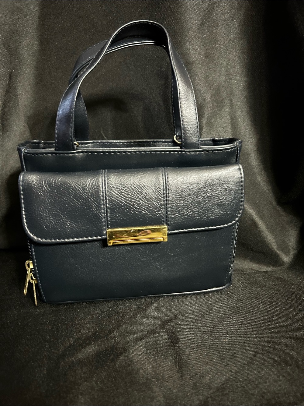Jaclyn Smith Classic Navy & Gold Faux Leather Top-Handle Bag